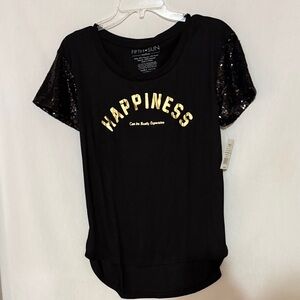Fifth Sun Tee W/Gold 'HAPPINESS' Foil &Sequin Sleeves, Size M, NWT, MAKE OFFER